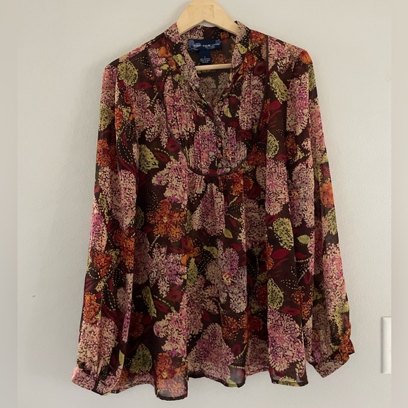 Susan Graver Tops - Susan Graver Multicolor Floral Sheer Blouse